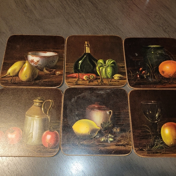 Pimpernel Coasters Cork Back Square Fruit Rustic Kitchen - Picture 3 of 9